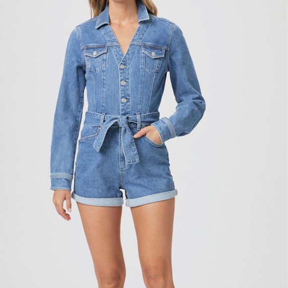 PAIGE Pants - PAIGE Light Blue Denim Belted Romper